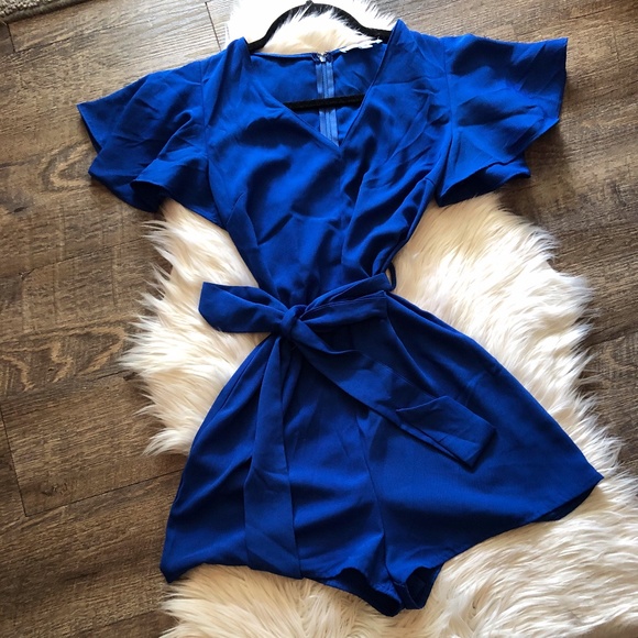 She and Sky Pants - She + Sky Royal Blue Tie Front Romper